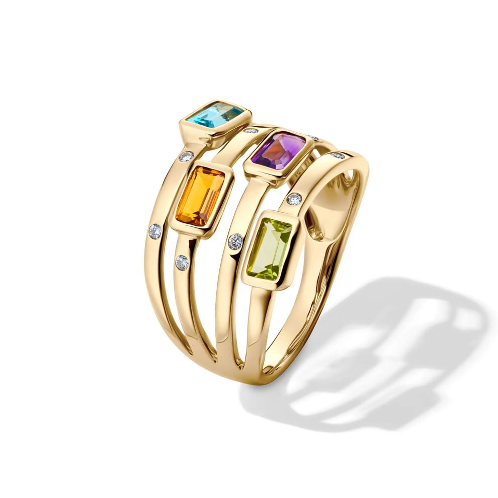 Multi-Row Gemstone and Diamond Accent Ring in 14K Yellow Gold – Image 4 of 4