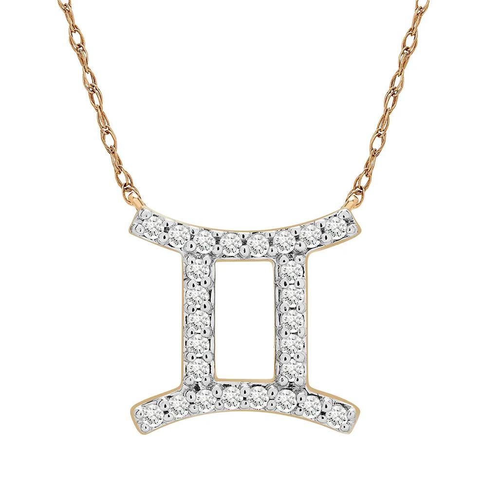 Gemini Zodiac Necklace with Diamonds in 10K Yellow Gold (1/10 ct. tw.)	 – Image 1 of 2