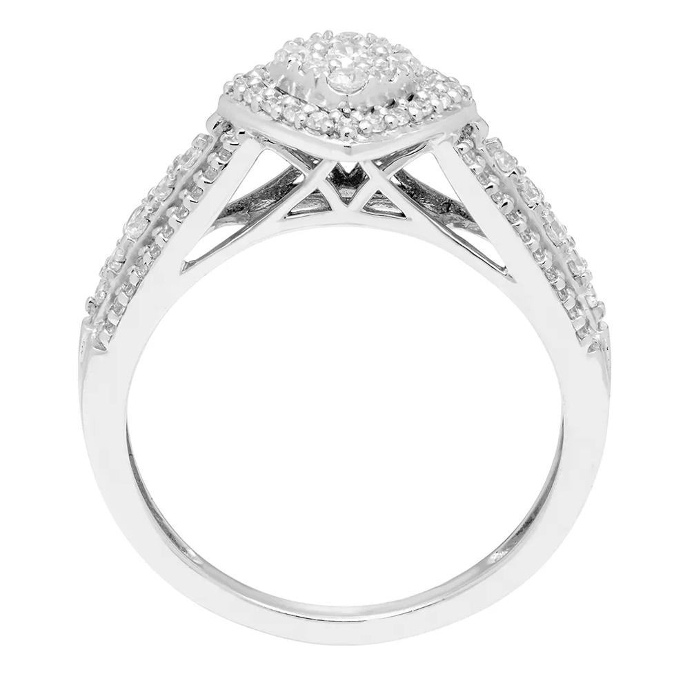Halo Cluster Diamond Ring with Milgrain Band in 10K White Gold (1/2 ct. tw.) – Image 2 of 3