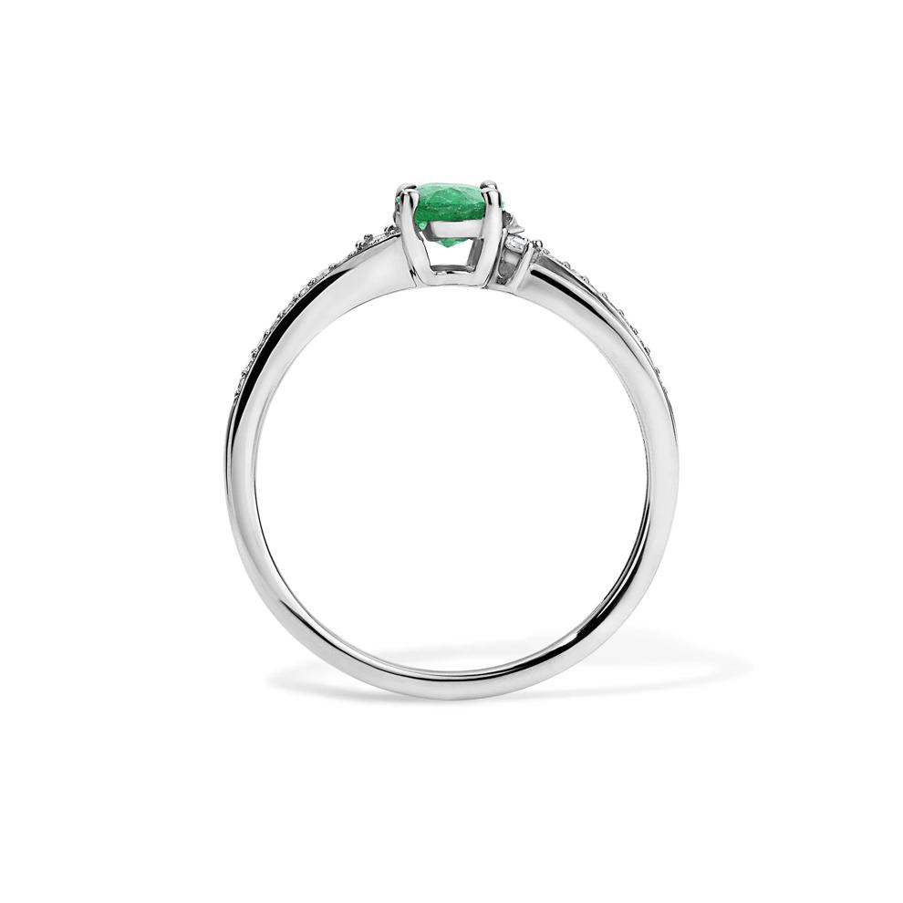 Oval Emerald &amp; Diamond Ring in 10K White Gold (1/8 ct. tw.) – Image 2 of 4