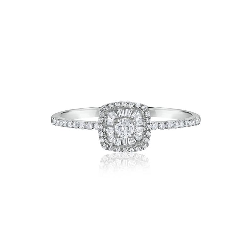 Round and Baguette Diamond Promise Ring in 14K White Gold &#40;1/4 ct. tw.&#41; – Image 1 of 3