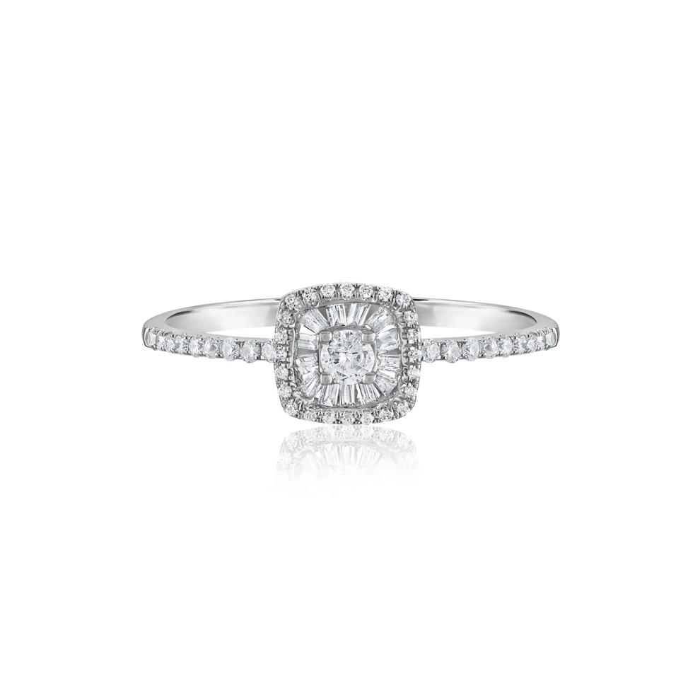 Round and Baguette Diamond Promise Ring in 14K White Gold (1/4 ct. tw.) – Image 1 of 3
