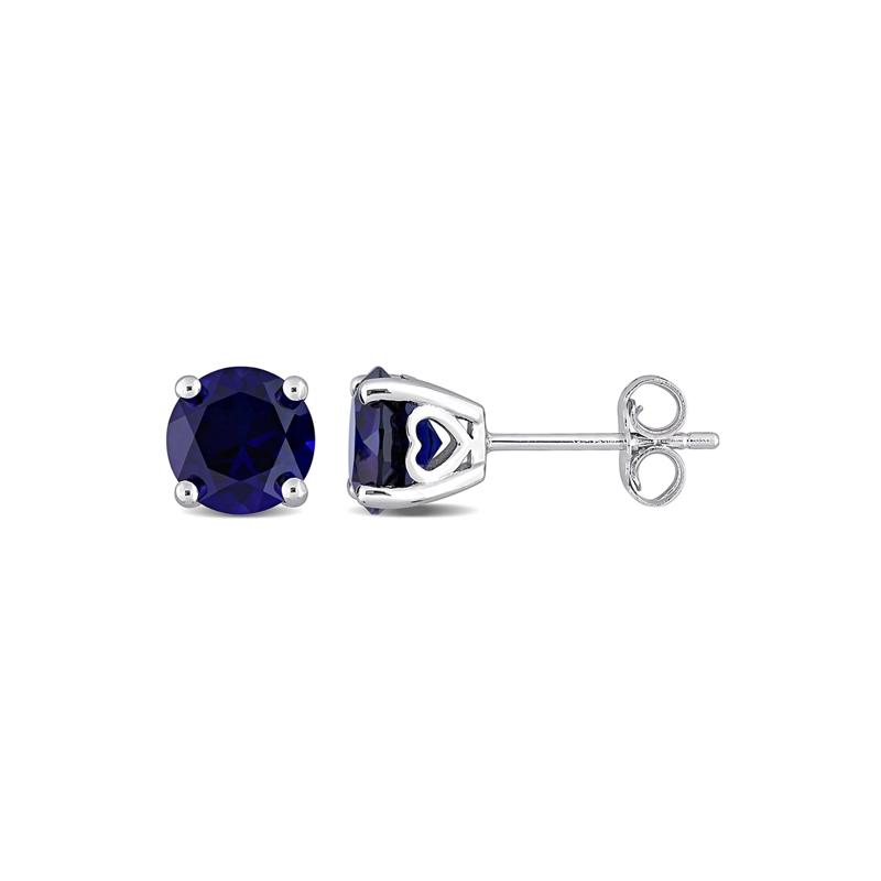Lab Created Blue Sapphire Stud Earrings with Heart Baskets in Sterling Silver – Image 1 of 3
