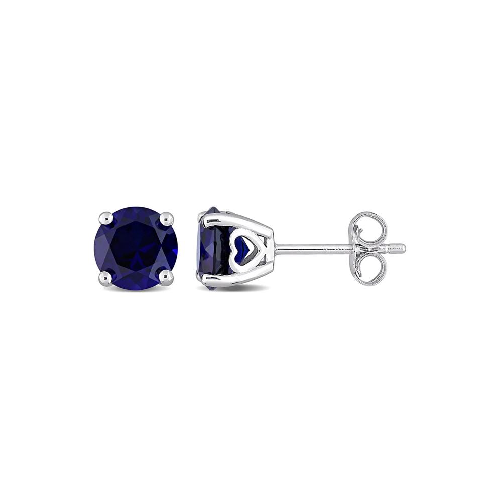 Lab Created Blue Sapphire Stud Earrings with Heart Baskets in Sterling Silver – Image 1 of 3