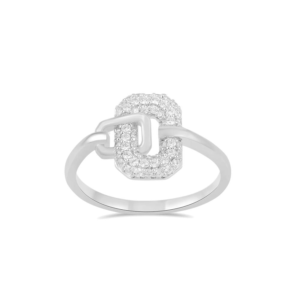Diamond Oval Interlock Ring in Sterling Silver (1/4 ct. tw.) – Image 1 of 4