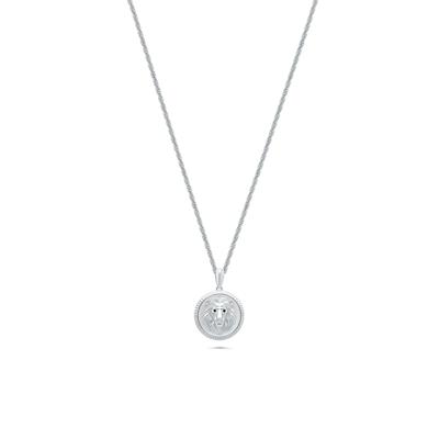 Men's Black Diamond Accent Lion's Head Medallion Pendant Necklace in Sterling Silver