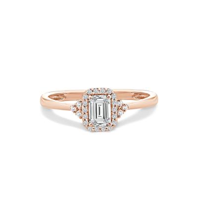 Lab Grown Diamond Emerald Center Halo Promise Ring in 10K Rose Gold (1/2 ct. tw.)