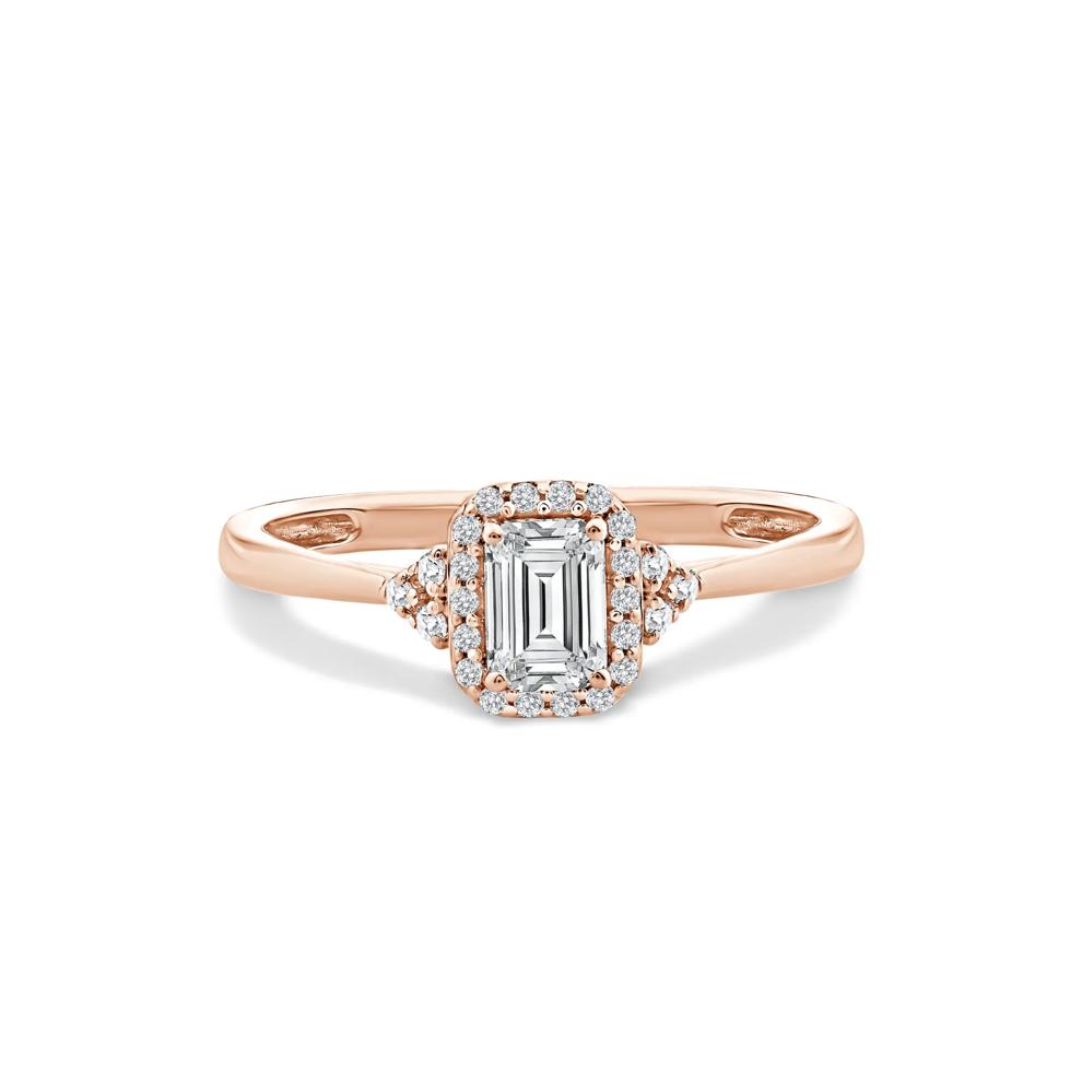 Lab Grown Diamond Emerald Center Halo Promise Ring in 10K Rose Gold (1/2 ct. tw.) – Image 1 of 4