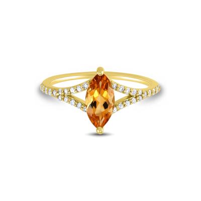 Marquise-Cut Citrine and Diamond Ring in 10K Yellow Gold (1/10 ct. tw.)