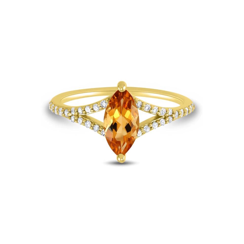 Marquise-Cut Citrine and Diamond Ring in 10K Yellow Gold (1/10 ct. tw.) – Image 1 of 3