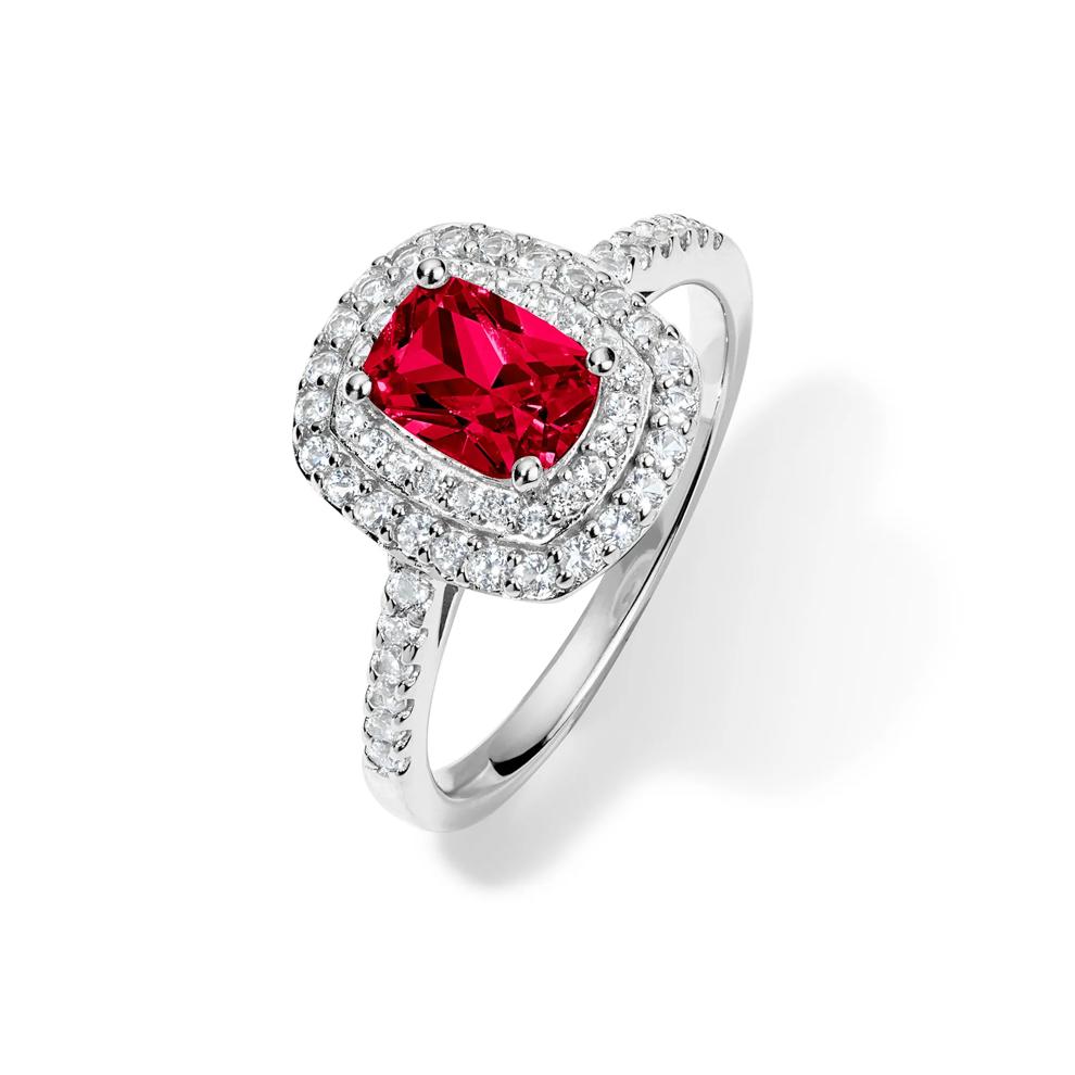 Lab-Created Ruby &amp; Lab-Created White Sapphire Halo Ring in Sterling Silver – Image 4 of 4