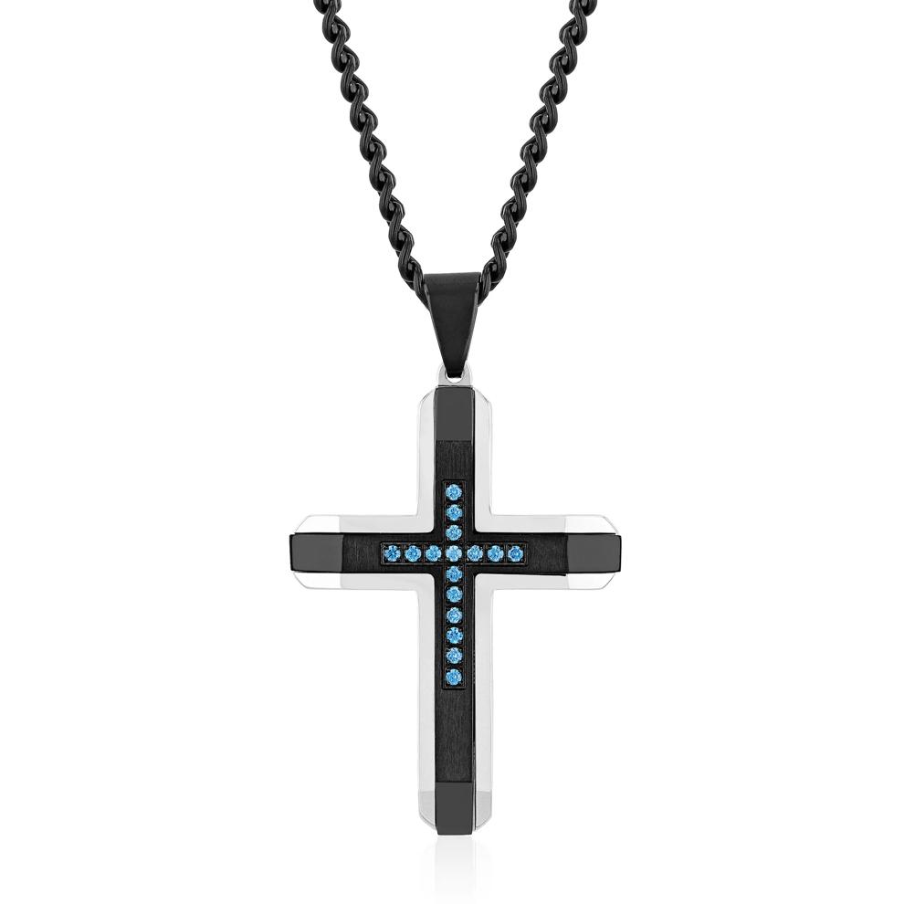Men's Ion-Plated Stainless Steel Cross with Blue Diamonds (1/10 ct. tw.) – Image 1 of 3