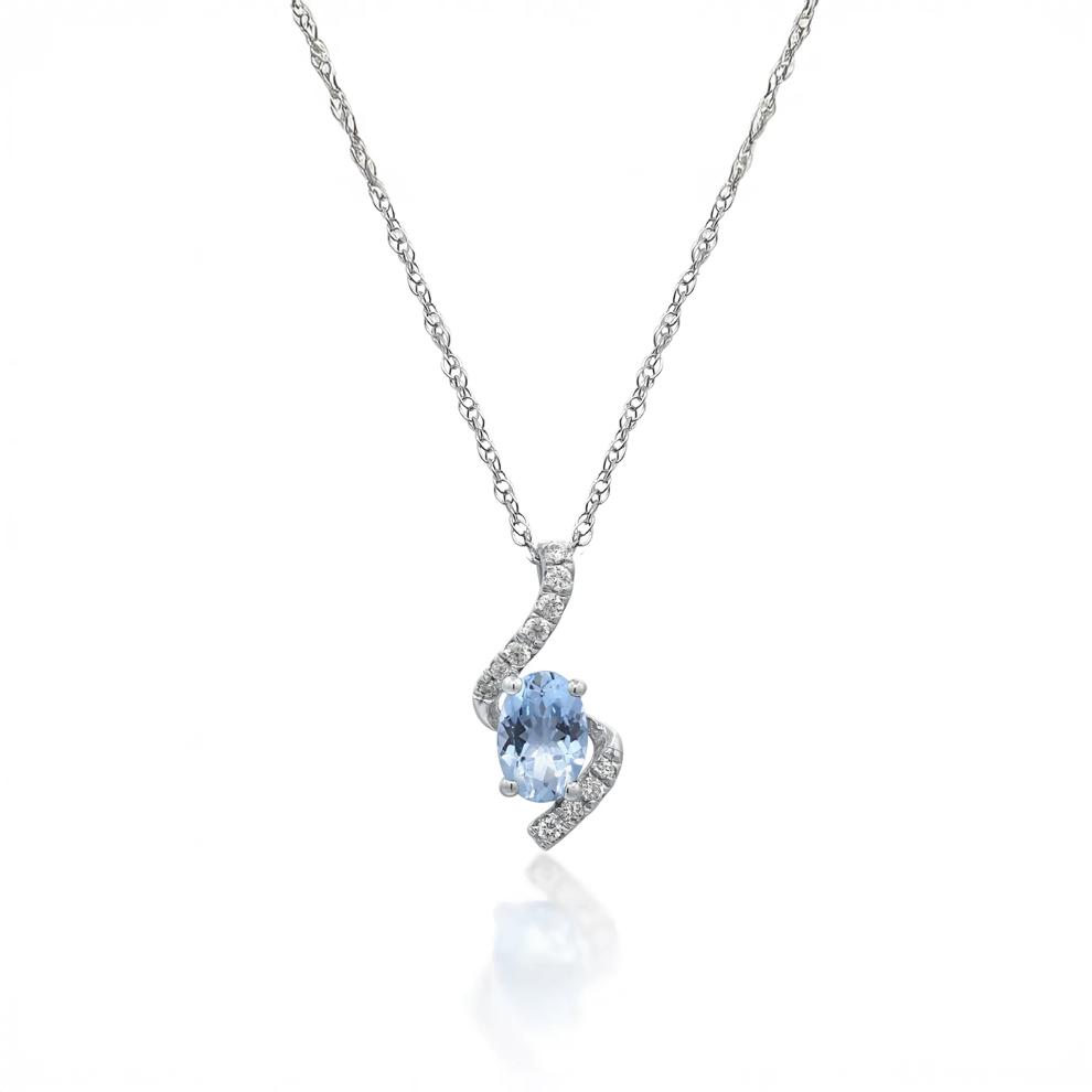 Aquamarine and Diamond Accent Pendant in 10K White Gold – Image 1 of 4