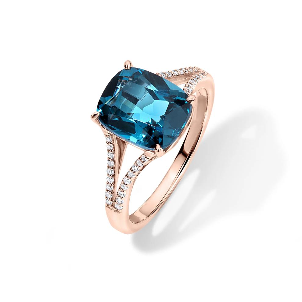 London Blue Topaz &amp; Diamond Ring in 10K Rose Gold (1/8 ct. tw.) – Image 4 of 4
