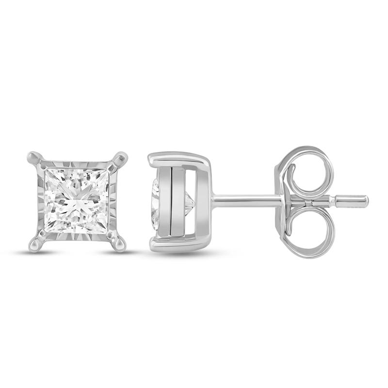 Lab Grown Princess-Cut Diamond Illusion Stud Earrings in 10K White Gold &#40;1/3 ct. tw.&#41; – Image 3 of 4