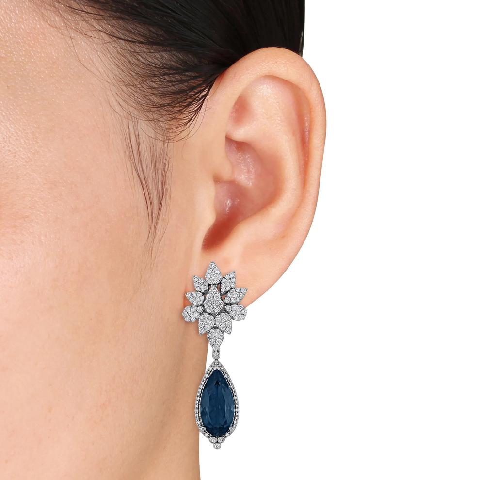 London Blue Topaz &amp; Diamond Drop Earrings in 14K White Gold (2 5/8 ct. tw.) – Image 2 of 4