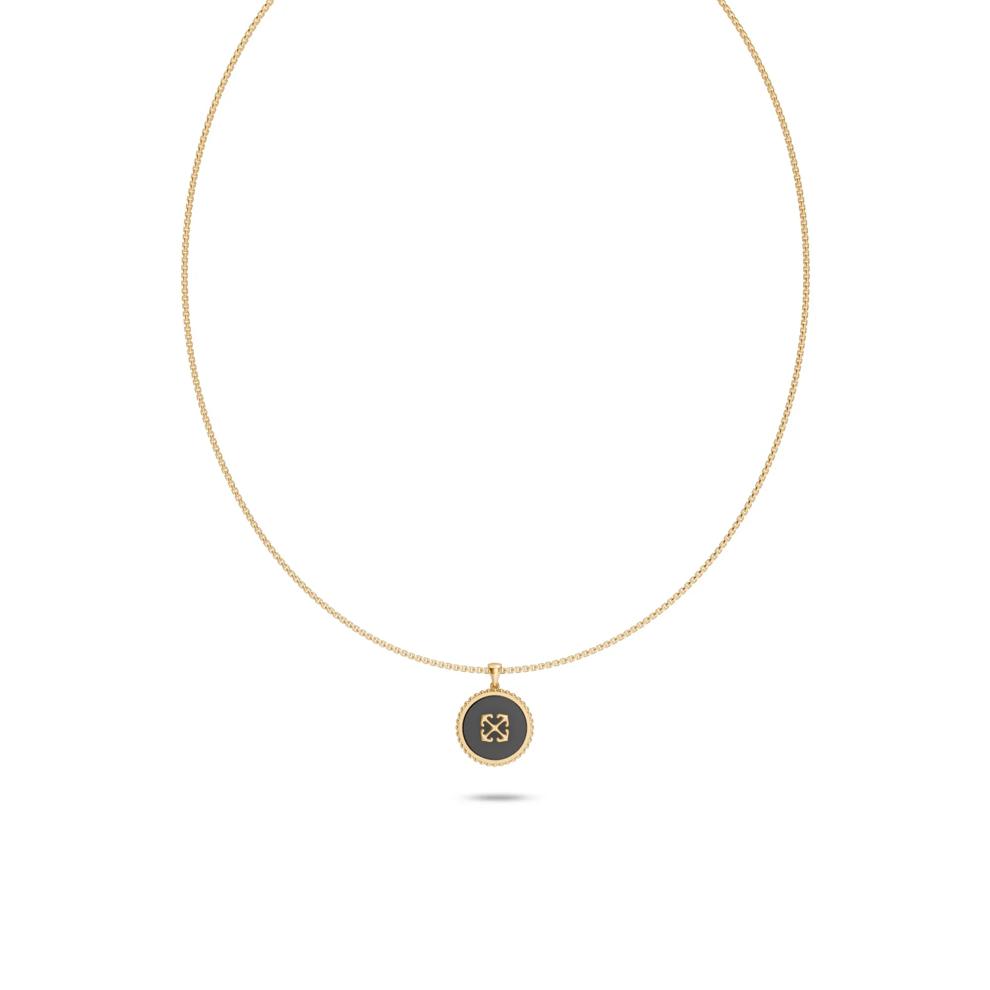 Men's Onyx Arrow Design Disc Pendant Necklace in 18K Gold Vermeil – Image 1 of 4