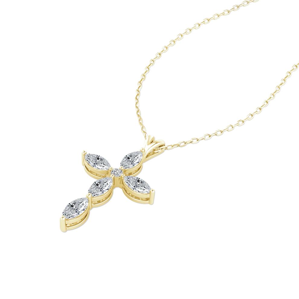Lab Grown Diamond Marquise Cross Pendant in 10K Yellow Gold (3/4 ct. tw.) – Image 4 of 4