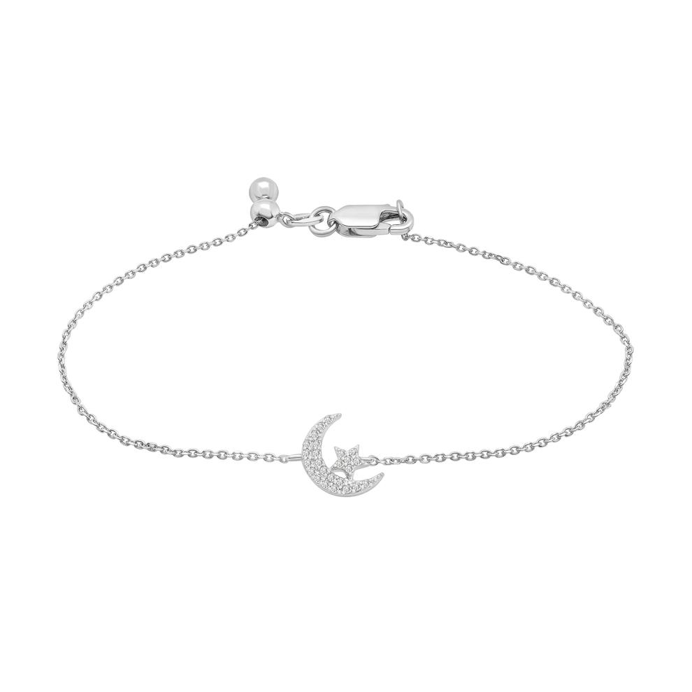 Lab-Created White Sapphire Moon and Star Bracelet in Sterling Silver – Image 1 of 1