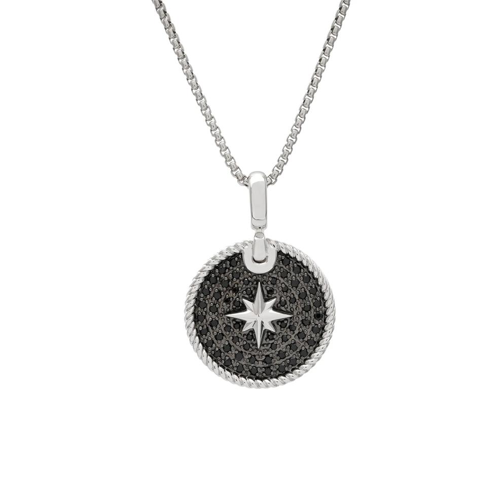 Men's Black Diamond Starburst Medallion Pendant Necklace in Sterling Silver (1/2 ct. tw.) – Image 1 of 4