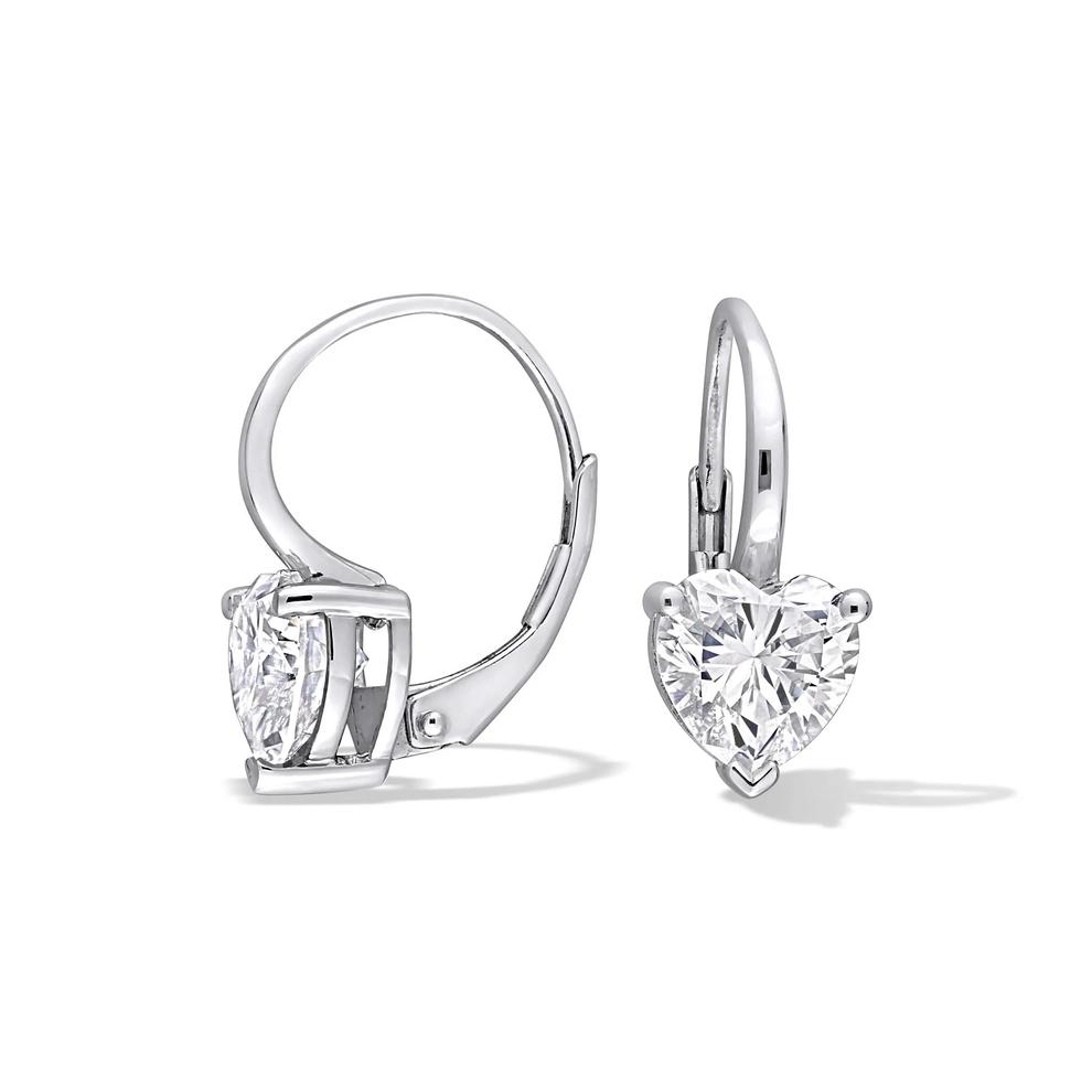 Lab-Created Moissanite Heart Lever-Back Drop Earrings in Sterling Silver (3 ct. dew) – Image 1 of 2