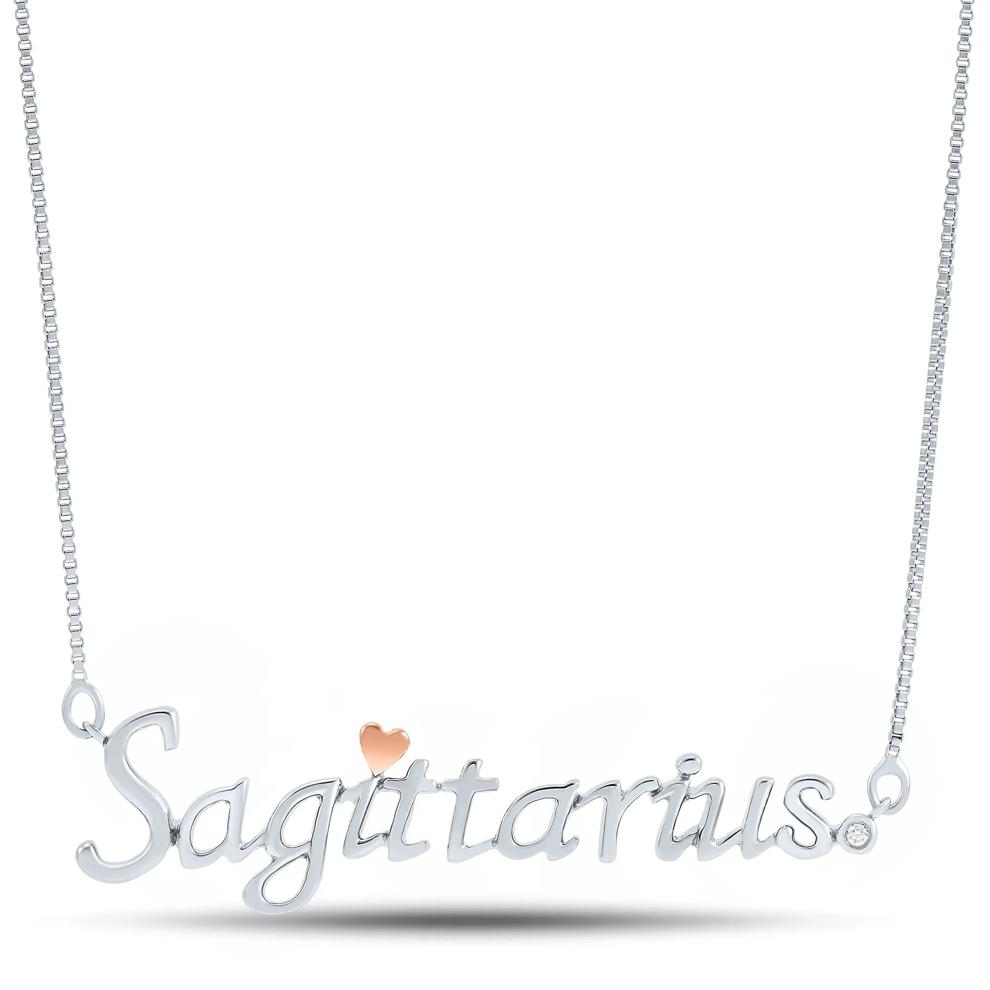 Diamond Accent Sagittarius Zodiac Pendant in Sterling Silver and 14K Rose Gold  – Image 1 of 3