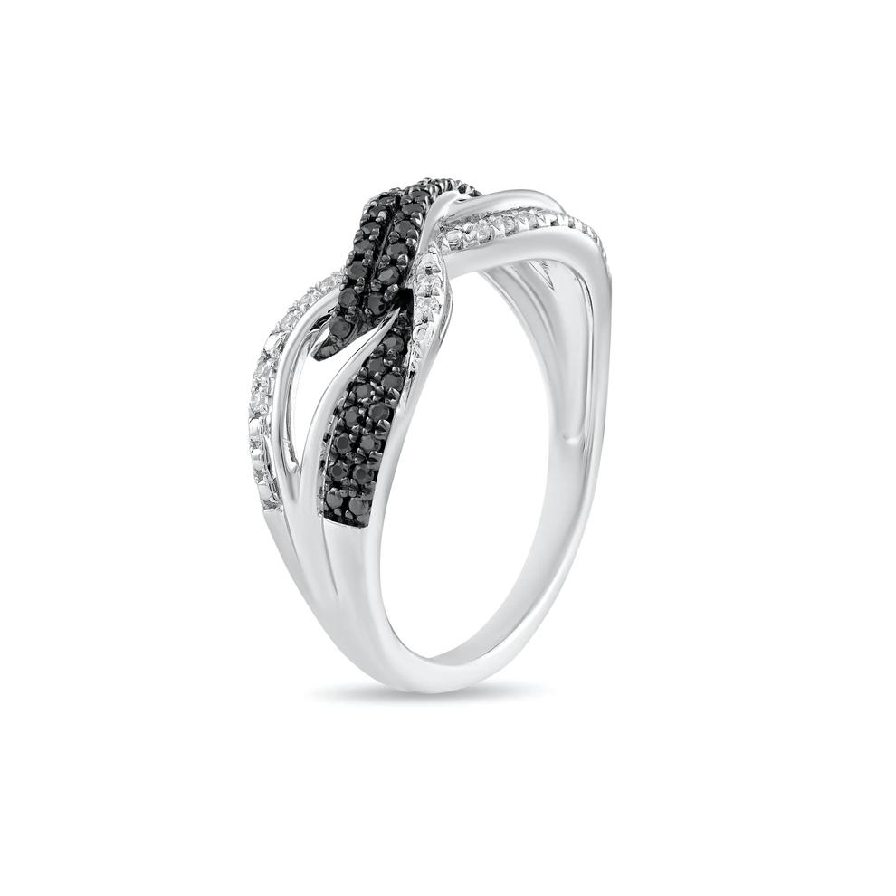 Black &amp; White Diamond Crossover Band in Sterling Silver (1/5 ct. tw.) – Image 4 of 4