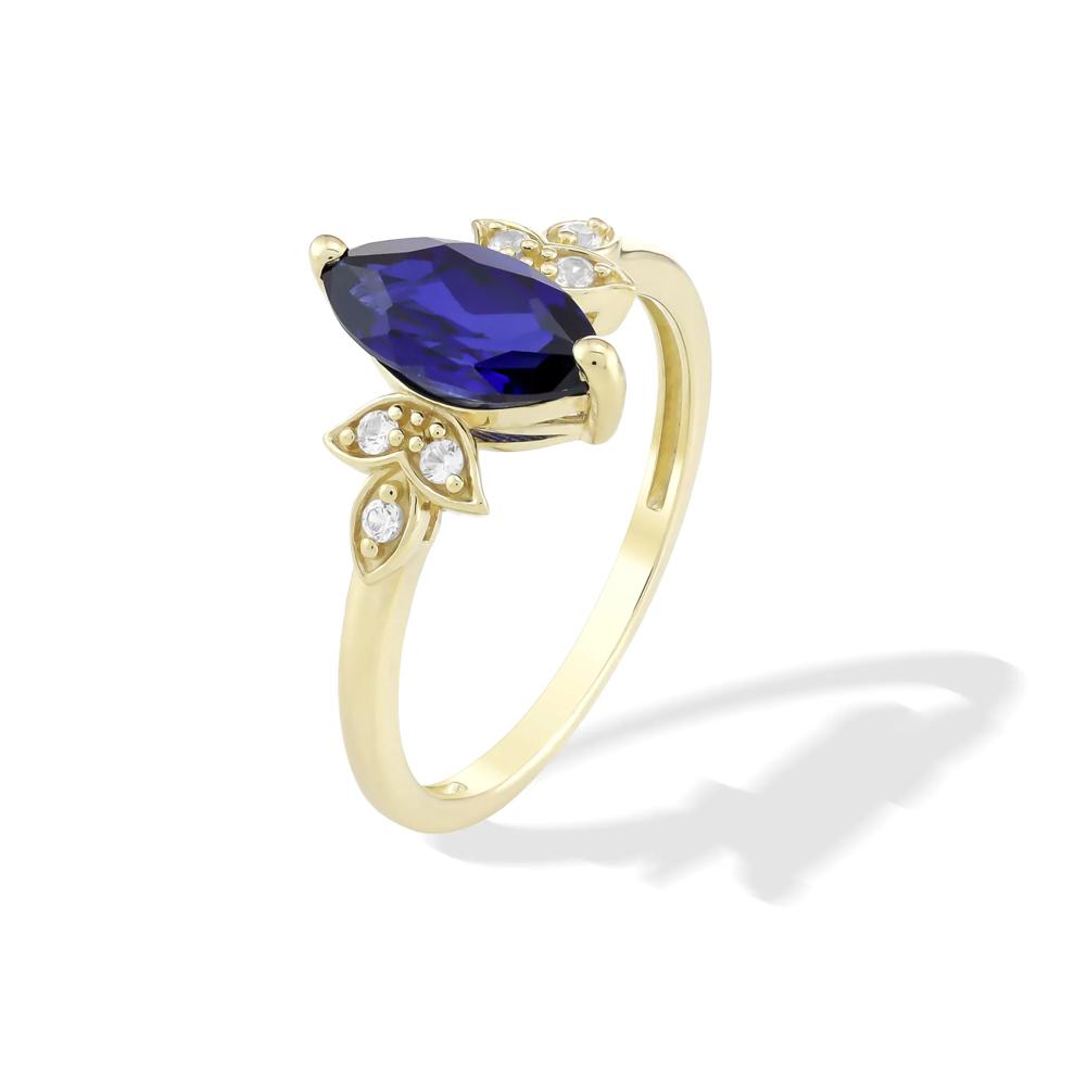 Lab-Created Blue Sapphire &amp; Lab-Created White Sapphire Ring in 10K Yellow Gold – Image 4 of 4