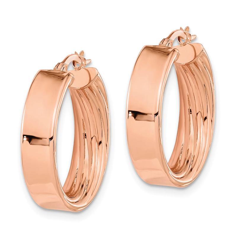 Polished &amp; Textured Inside Out Hoop Earrings in 14K Rose Gold – Image 2 of 2