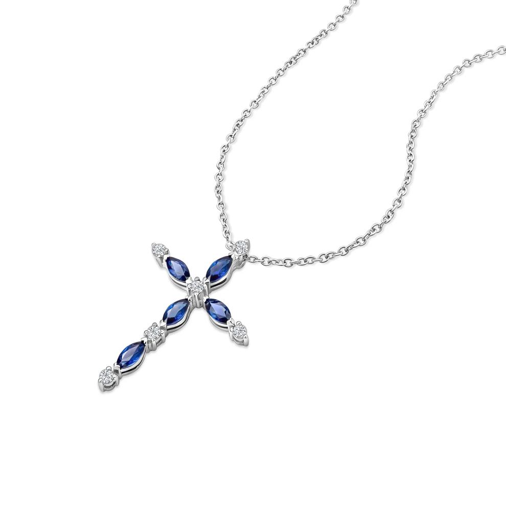 Blue Sapphire &amp; Diamond Cross Pendant in Sterling Silver (1/5 ct. tw.) – Image 4 of 4