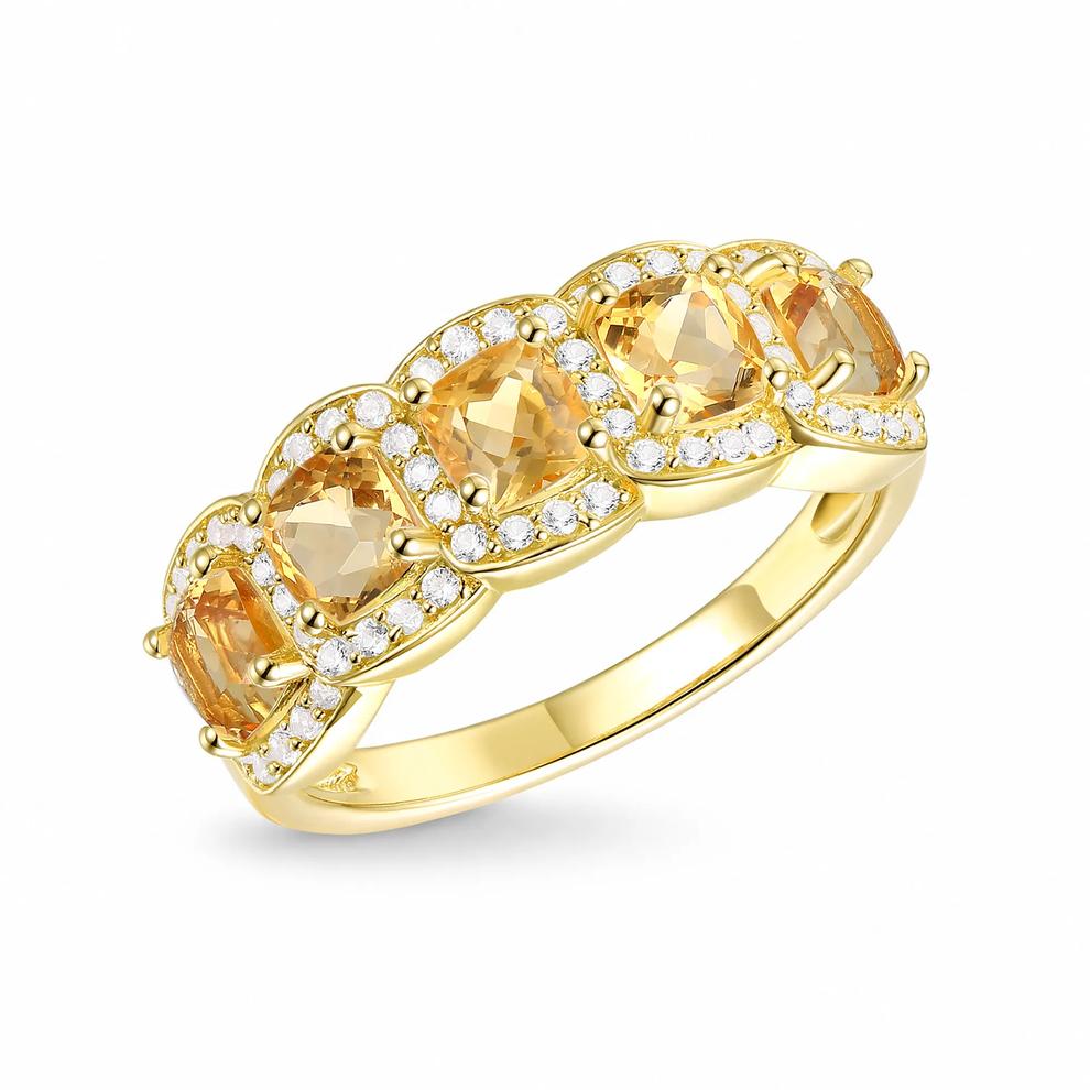 Citrine &amp; Diamond Five-Stone Halo Ring in 10K Yellow Gold (1/3 ct. tw.) – Image 4 of 4