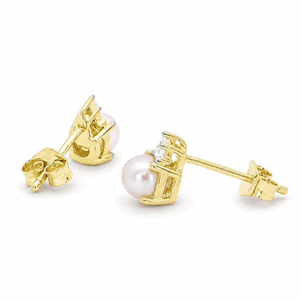 Freshwater Cultured Pearl &amp; Diamond Accent Stud Earrings in 14K Yellow Gold – Image 2 of 2