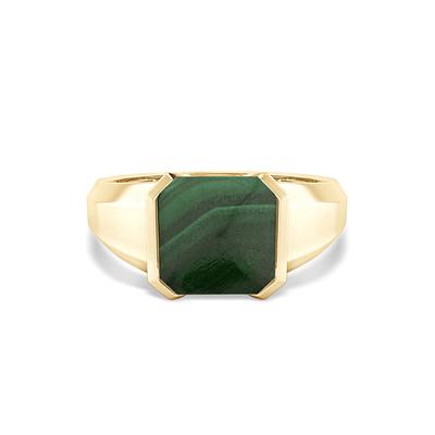 Men's Green Malachite Square Ring in 10K Yellow Gold
