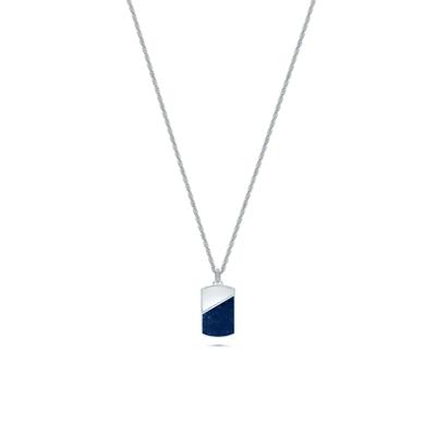 Men's Crushed Blue Sapphire & Diamond Accent Dog Tag Pendant Necklace in Sterling Silver