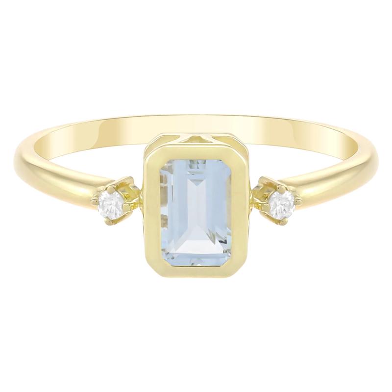 Emerald-Cut Aquamarine and Diamond Accent Ring in 10K Yellow Gold – Image 1 of 3
