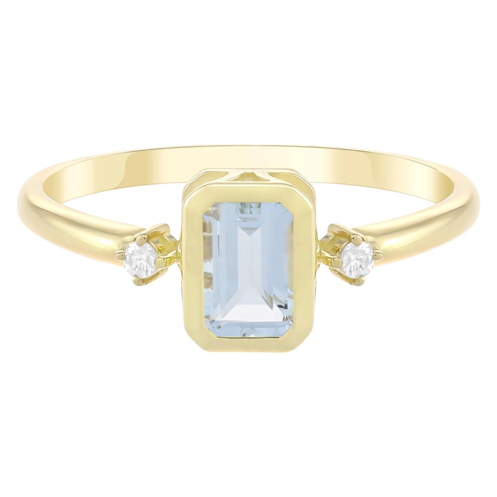 Emerald-Cut Aquamarine and Diamond Accent Ring in 10K Yellow Gold – Image 1 of 3