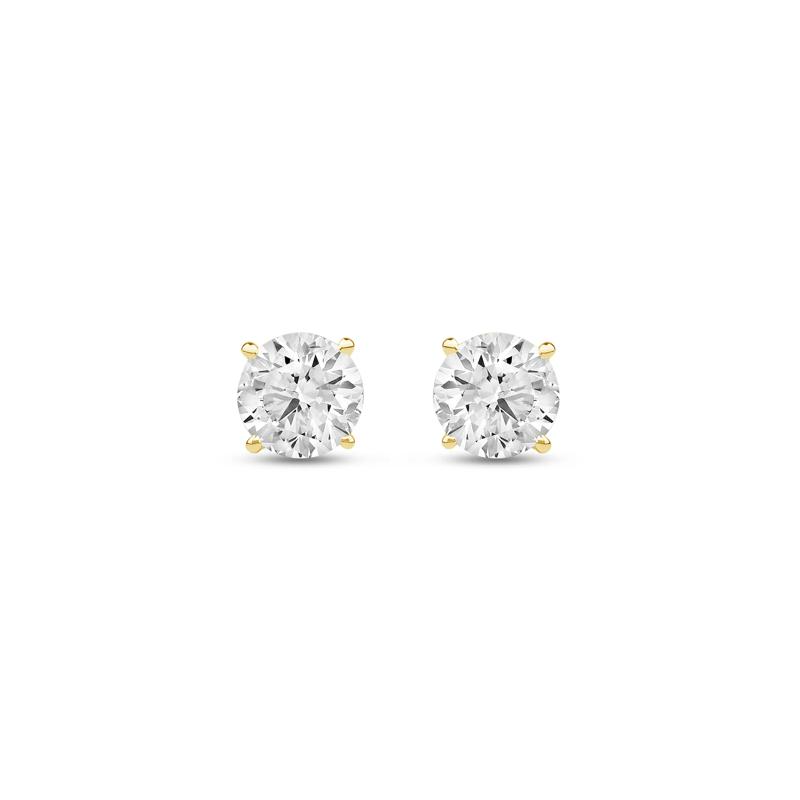 Lab Grown Diamond Round Solitaire Stud Earrings in 14K Yellow Gold (3 ct. tw.)  – Image 2 of 3