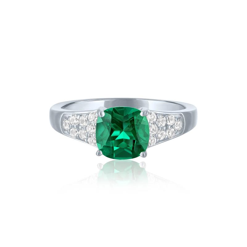 Lab-Created Emerald &amp; Lab-Created White Sapphire Thick Band Ring in Sterling Silver – Image 1 of 3