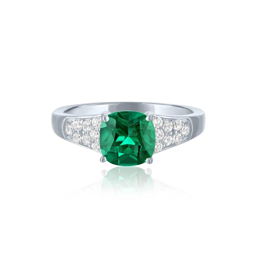 Lab-Created Emerald &amp; Lab-Created White Sapphire Thick Band Ring in Sterling Silver – Image 1 of 3