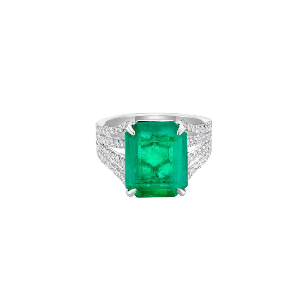 Emerald and Diamond Ring in 18K White Gold (3/4 ct. tw.) – Image 1 of 5