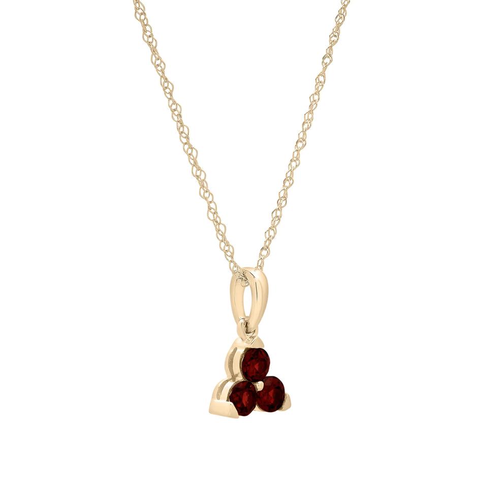 Garnet Three-Stone Triangle Birthstone Pendant in 10K Yellow Gold – Image 4 of 4