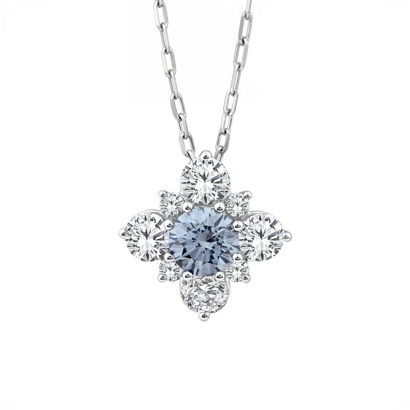Lab Grown Diamond Blue Cluster Pendant in 10K White Gold &#40;7/8 ct. tw.&#41; – Image 1 of 3