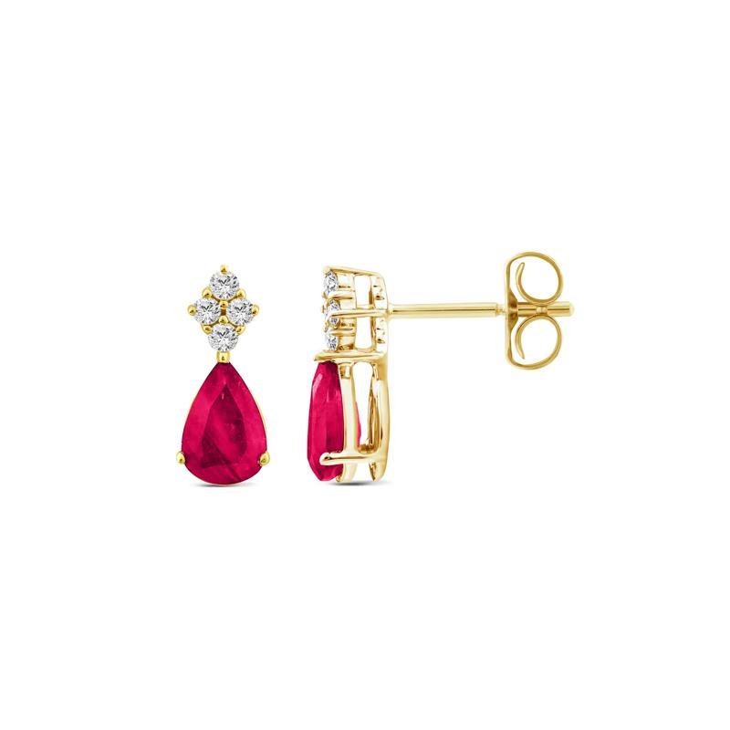 Ruby and Diamond Accent Earrings in 10K Yellow Gold – Image 2 of 2