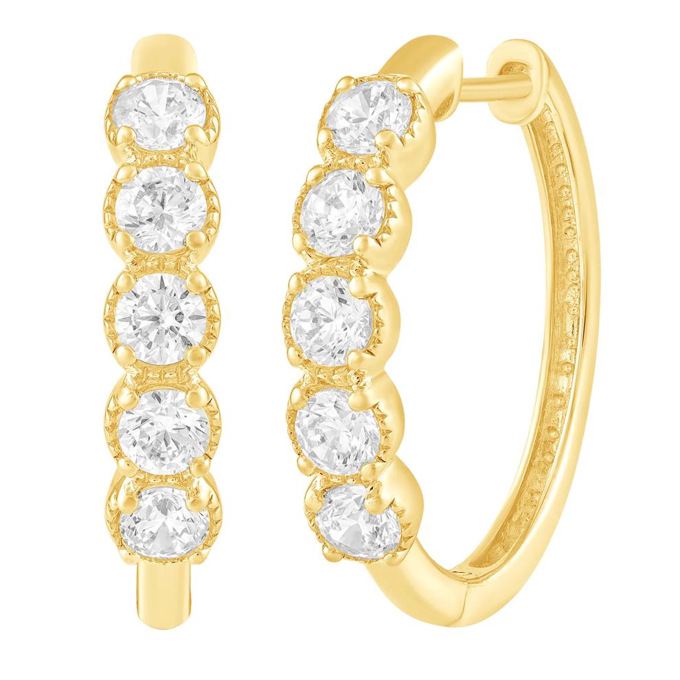 Diamond Five-Stone Bezel Hoop Earrings in 10K Yellow Gold (1 ct. tw.) – Image 1 of 1