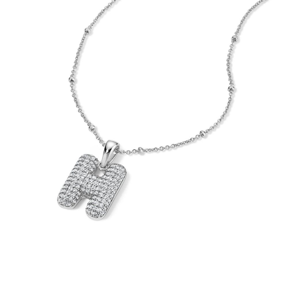 Lab-Created White Sapphire Pav&eacute; Bubble H Initial Pendant in Sterling Silver – Image 4 of 4