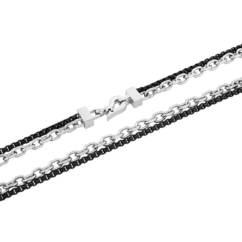 Men&#39;s Black &amp; White Duo Box and Rolo Chain in Stainless Steel – Image 2 of 5