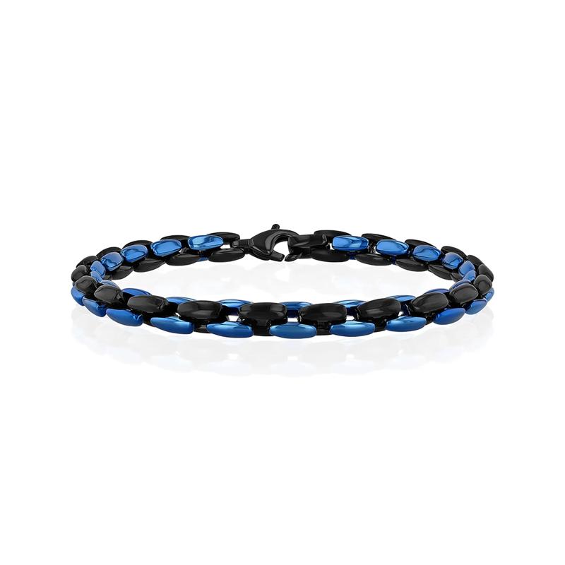 Men&rsquo;s Two-Tone Link Bracelet in Black &amp; Blue Ion-Plated Stainless Steel – Image 1 of 2