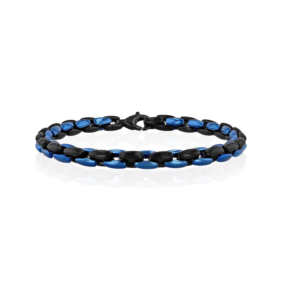 Men&rsquo;s Two-Tone Link Bracelet in Black &amp; Blue Ion-Plated Stainless Steel – Image 1 of 2
