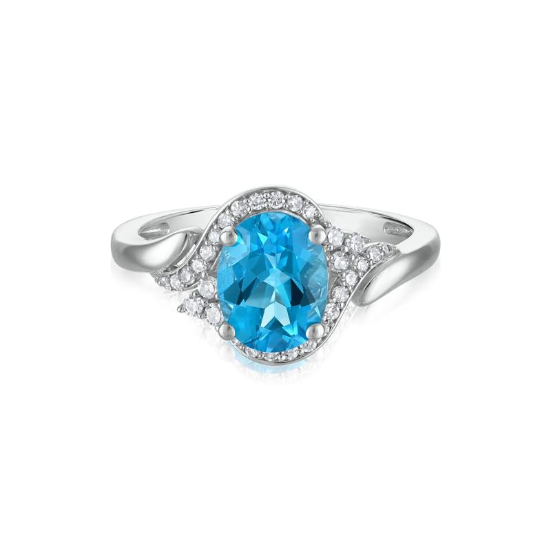 Blue Topaz and Diamond Halo Ring in 14K White Gold &#40;1/5 ct. tw.&#41; – Image 1 of 3