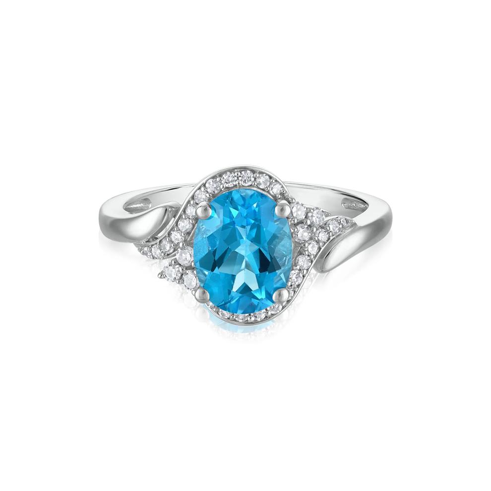 Blue Topaz and Diamond Halo Ring in 14K White Gold (1/5 ct. tw.) – Image 1 of 3